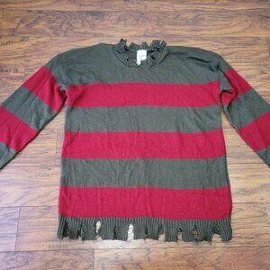 NIGHTMARE ON ELM STREET Freddy Kreuger Red Green Tattered Striped Sweater OSFM